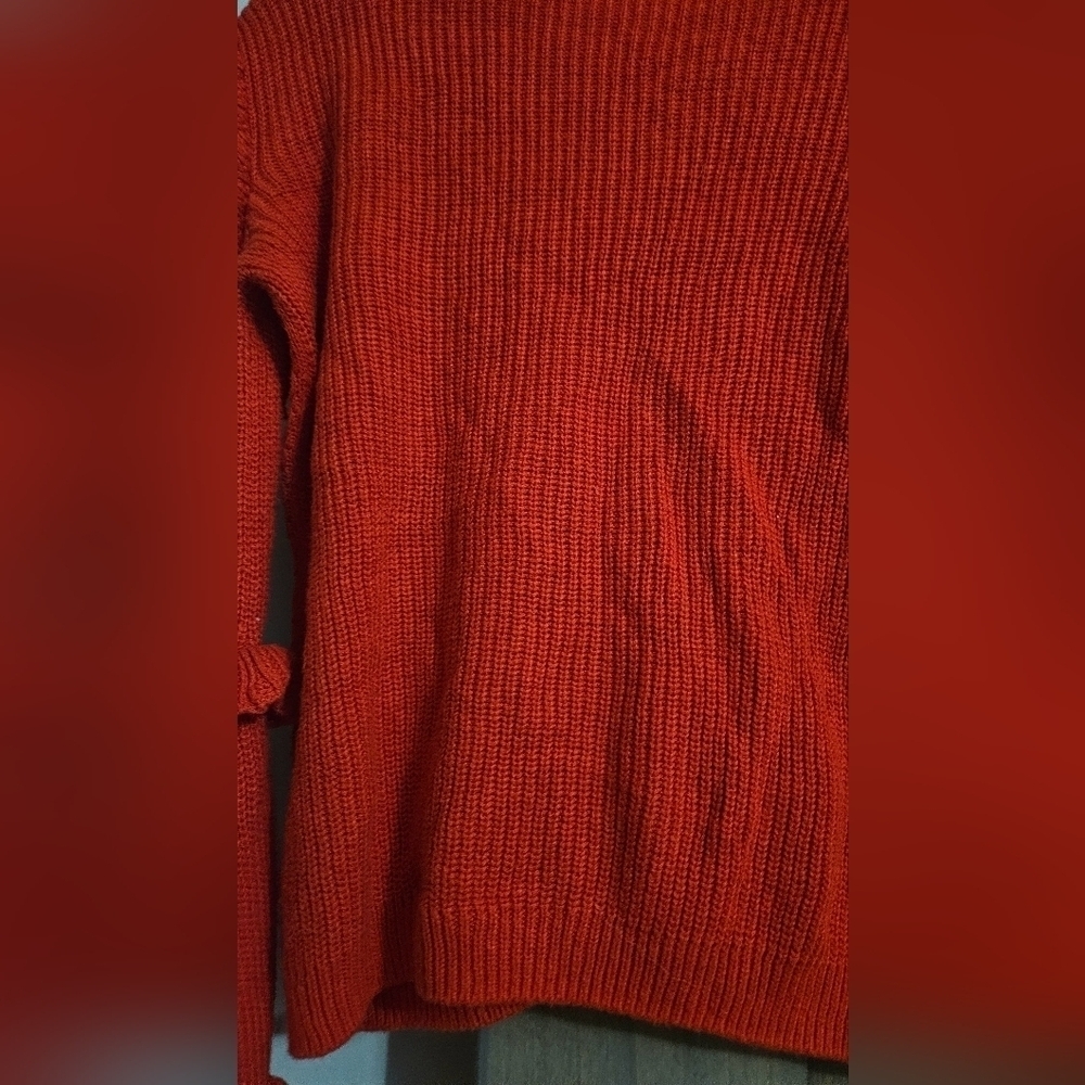 Express Red Cable Knit Cold Shoulder Ruffle Sweater XS - Picture 9 of 11